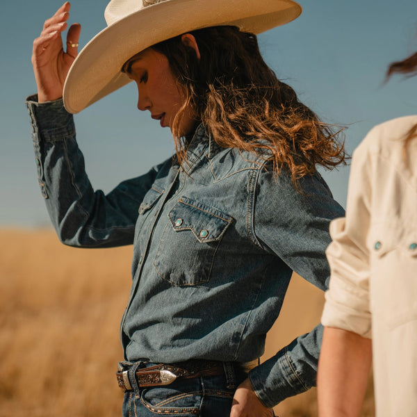 Stetson Turquoise Snap Western Denim Shirt