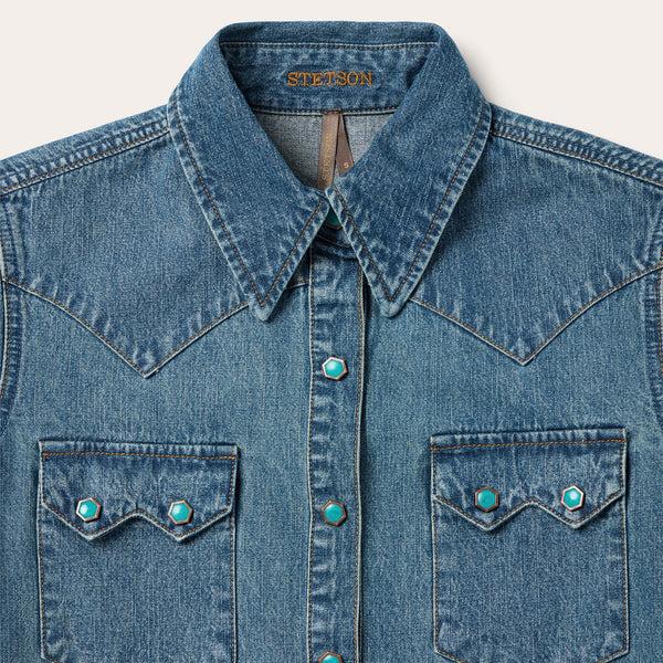 Stetson Turquoise Snap Western Denim Shirt