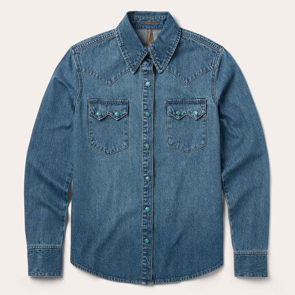 stetson Turquoise Snap Western Denim Shirt