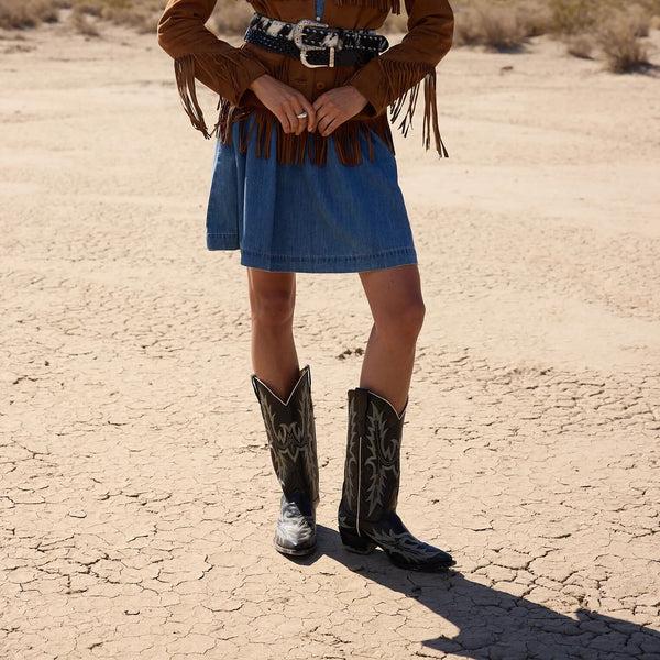 Stetson Tina Black & White Flame Embroidered Cowboy Boot