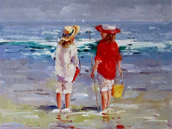 steve art gallery Children on beach oil painting on canvas 30x40 cm