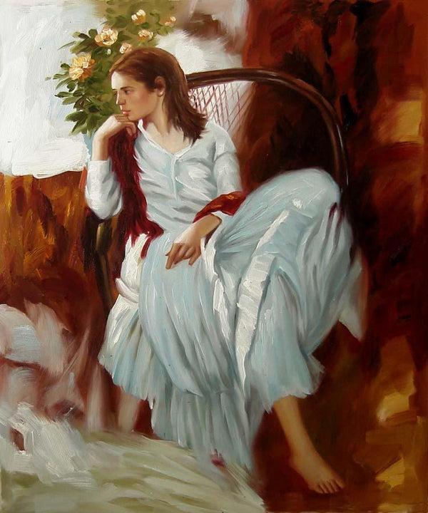 steve art gallery Girl with roses hand-painted oil painting on canvas