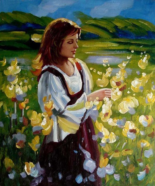 steve art gallery Girl with roses hand-painted oil painting on canvas