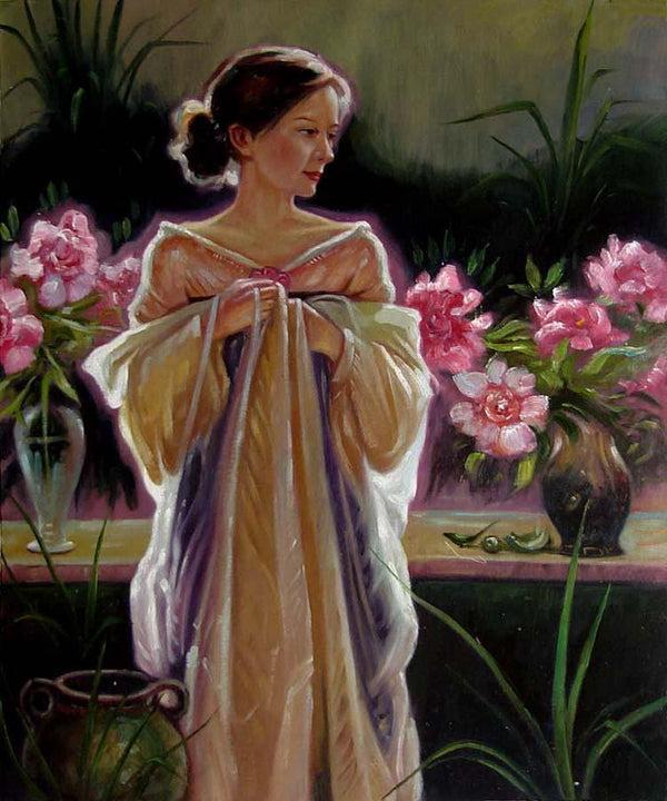 steve art gallery Girl with roses hand-painted oil painting on canvas
