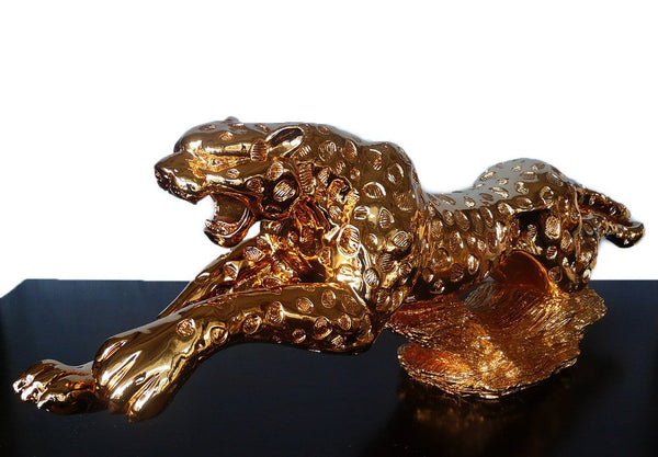 Steve Art Gallery Golden Leopard Sculpture 134x30x16 Cm