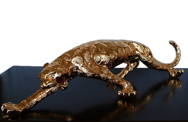 Steve Art Gallery Golden Leopard Sculpture 94x20x15 Cm