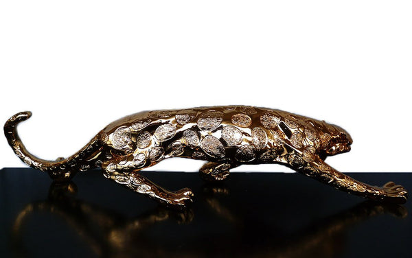 Steve Art Gallery Golden Leopard Sculpture 94x20x15 Cm