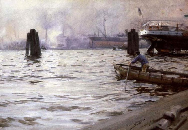 steve art gallery Hamburgs hamn Anders Zorn 46.5x67cm