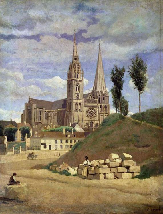 steve art gallery La cathedrale de Chartres Jean Baptiste Camille Corot 50x40cm