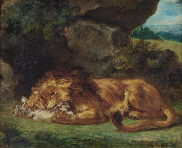 steve art gallery Lion Devouring a Rabbit Eugene Delacroix 47x56cm