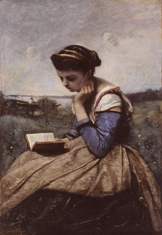 steve art gallery Liseuse dans la campagne Jean Baptiste Camille Corot 60x40cm