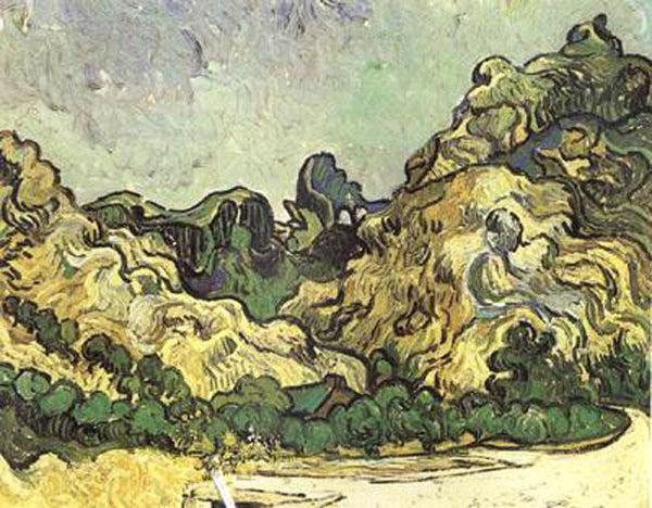 steve art gallery Mountains at Saint-Remy with Dark Cottage Vincent Van Gogh 50x40cm