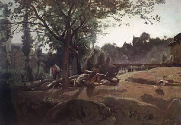 steve art gallery Paysans sous les arbres au Jean Baptiste Camille Corot 60x40cm