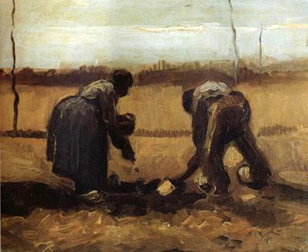 steve art gallery Peasant and Peasant Woman Planting Potatoes Vincent Van Gogh 41x33cm