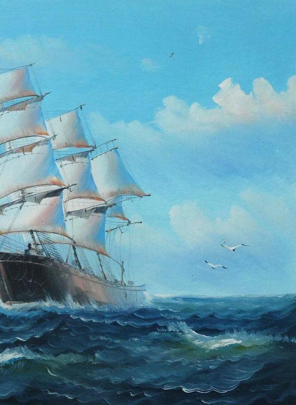 Steve Art Gallery Sail Boat With Seagulls Hand-painted Oil Painting On Canvas