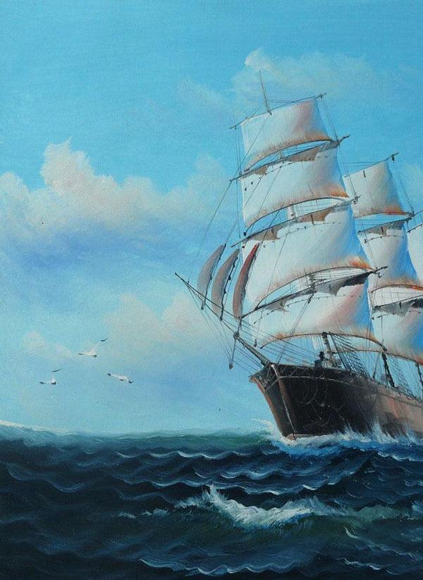 Steve Art Gallery Sail Boat With Seagulls Hand-painted Oil Painting On Canvas