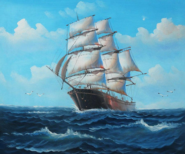 steve art gallery Sail boat with seagulls hand-painted oil painting on canvas