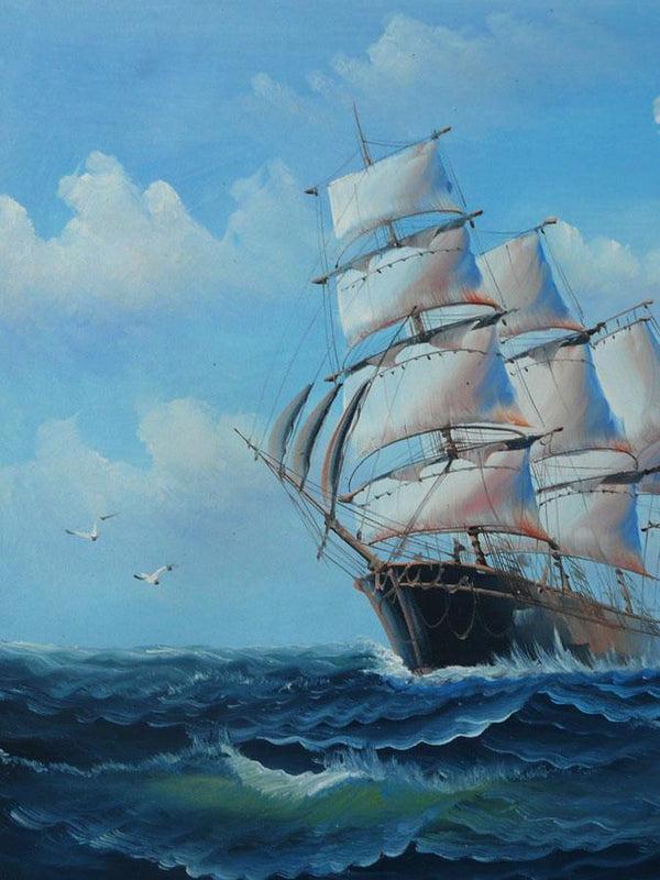 Steve Art Gallery Sail Boat With Seagulls Hand-painted Oil Painting On Canvas