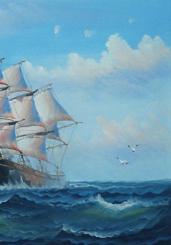 Steve Art Gallery Sail Boat With Seagulls Hand-painted Oil Painting On Canvas