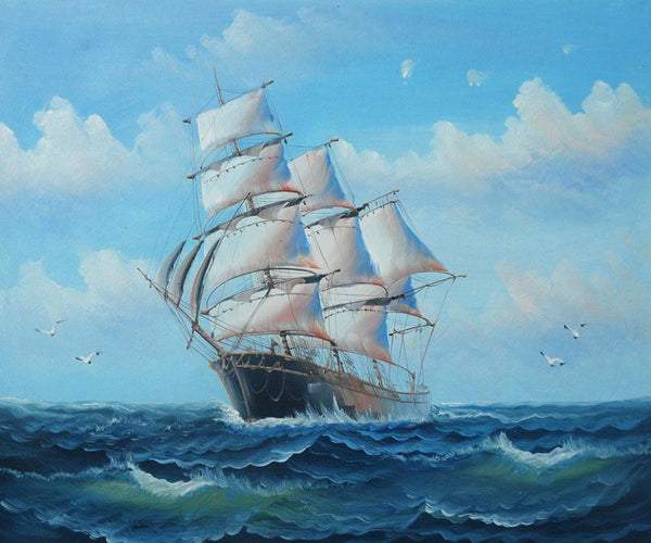 steve art gallery Sail boat with seagulls hand-painted oil painting on canvas