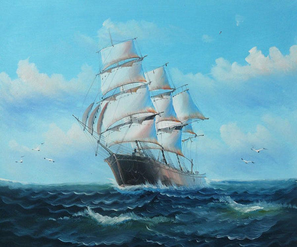 steve art gallery Sail boat with seagulls hand-painted oil painting on canvas