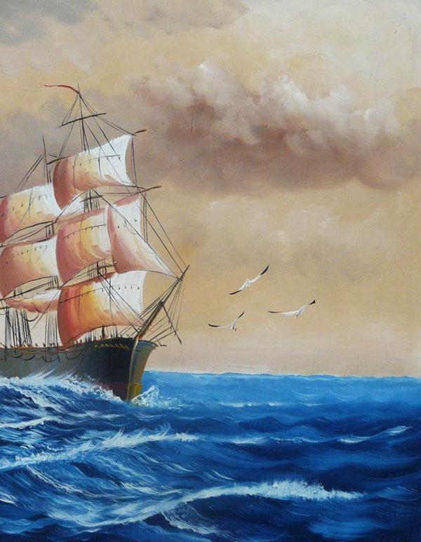Steve Art Gallery Sail Boat With Seagulls Navigation Oil Painting On Canvas