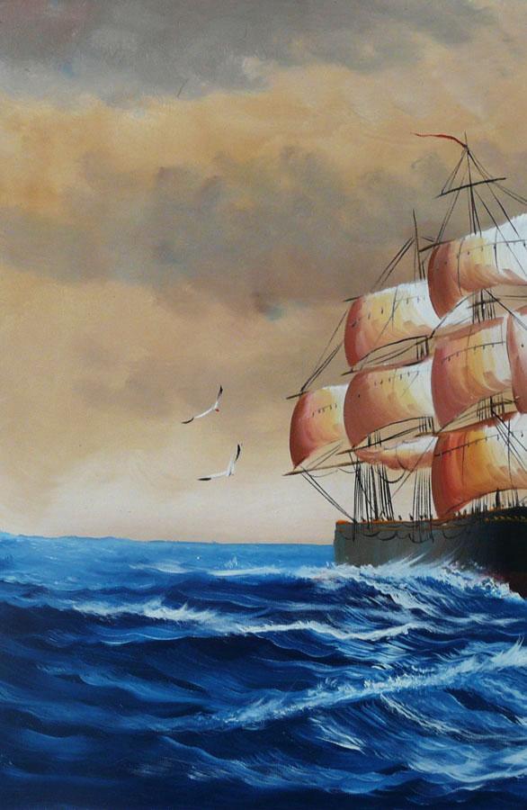 Steve Art Gallery Sail Boat With Seagulls Navigation Oil Painting On Canvas