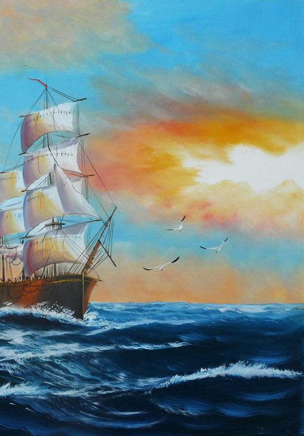 Steve Art Gallery Sail Boat With Seagulls Navigation Oil Painting On Canvas