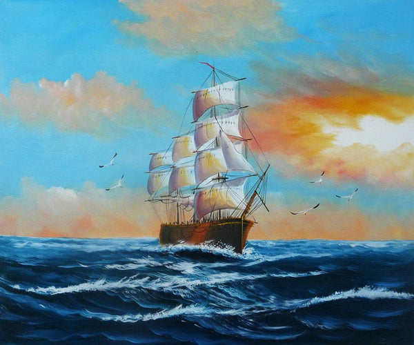 steve art gallery Sail boat with seagulls navigation oil painting on canvas