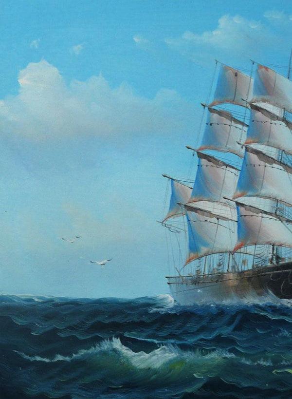 Steve Art Gallery Sail Boat With Seagulls Navigation Oil Painting On Canvas