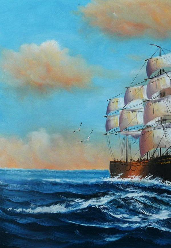 Steve Art Gallery Sail Boat With Seagulls Navigation Oil Painting On Canvas