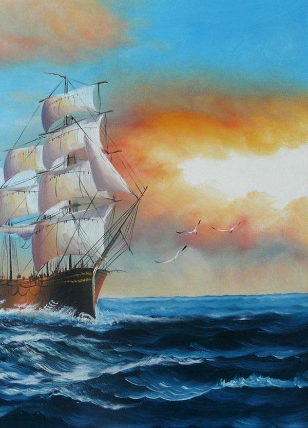 Steve Art Gallery Sail Boat With Seagulls Navigation Oil Painting On Canvas