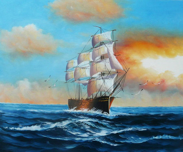 steve art gallery Sail boat with seagulls navigation oil painting on canvas