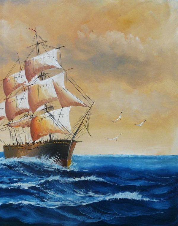 Steve Art Gallery Sail Boat With Seagulls Navigation Oil Painting On Canvas