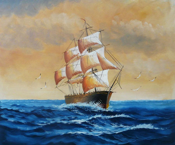 steve art gallery Sail boat with seagulls navigation oil painting on canvas steve art gallery Sail boat with seagulls navigation oil painting on canvas