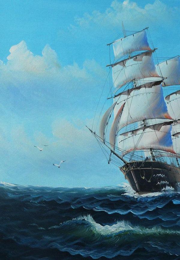 Steve Art Gallery Sail Boat With Seagulls Navigation Oil Painting On Canvas