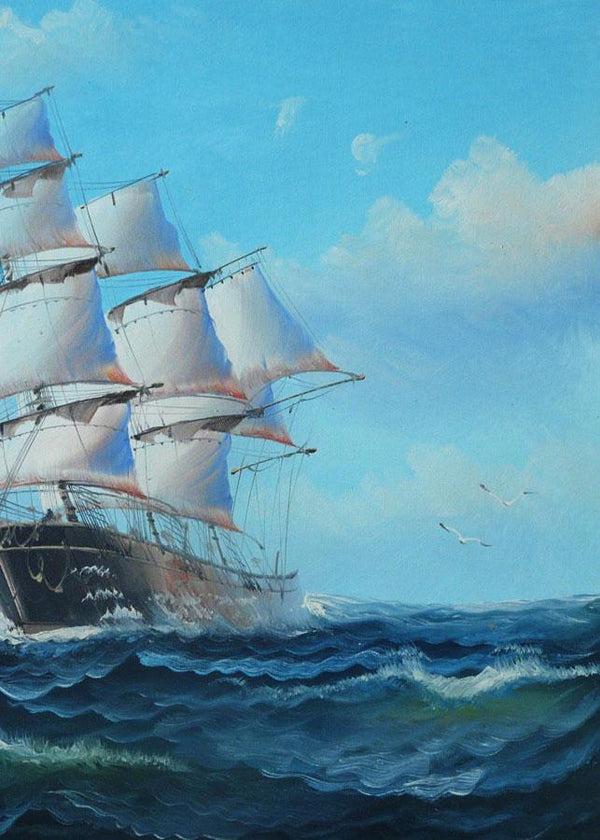 Steve Art Gallery Sail Boat With Seagulls Navigation Oil Painting On Canvas