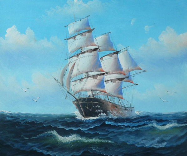 steve art gallery Sail boat with seagulls navigation oil painting on canvas steve art gallery Sail boat with seagulls navigation oil painting on canvas