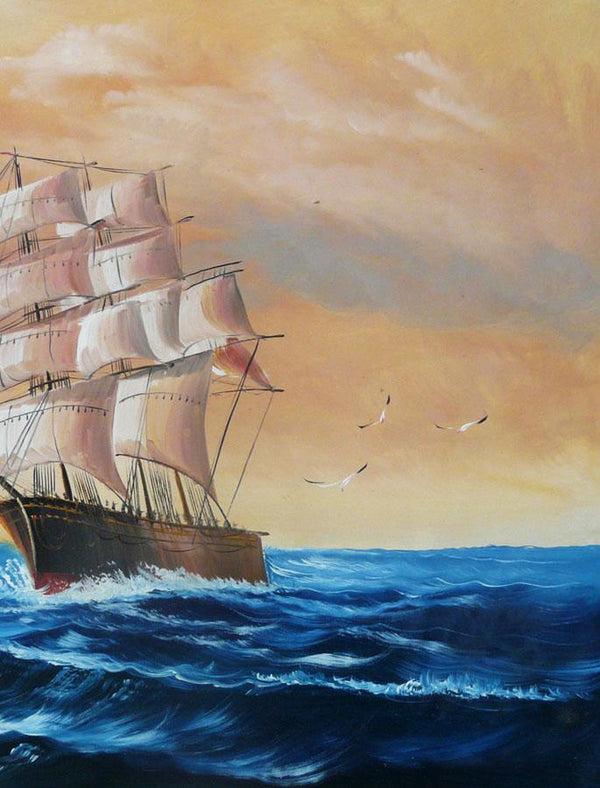 Steve Art Gallery Sail Boat With Seagulls Navigation Oil Painting On Canvas