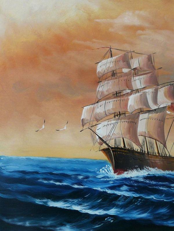 Steve Art Gallery Sail Boat With Seagulls Navigation Oil Painting On Canvas