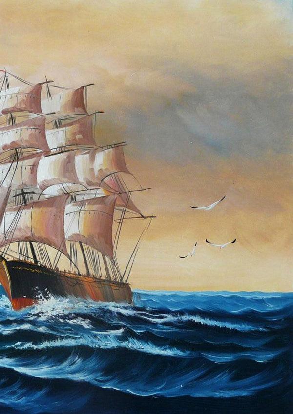 Steve Art Gallery Sail Boat With Seagulls Navigation Oil Painting On Canvas