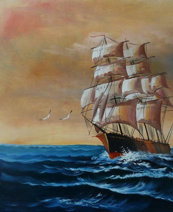 Steve Art Gallery Sail Boat With Seagulls Navigation Oil Painting On Canvas