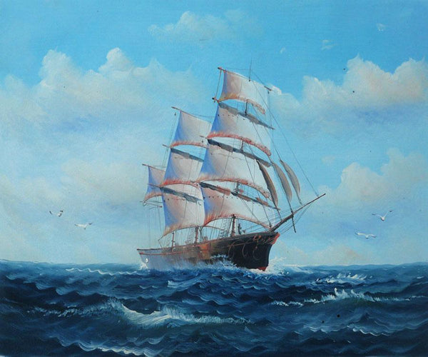 steve art gallery Sail boat with seagulls navigation oil painting on canvas
