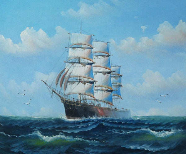 steve art gallery Sail boat with seagulls Navigation oil painting on canvas