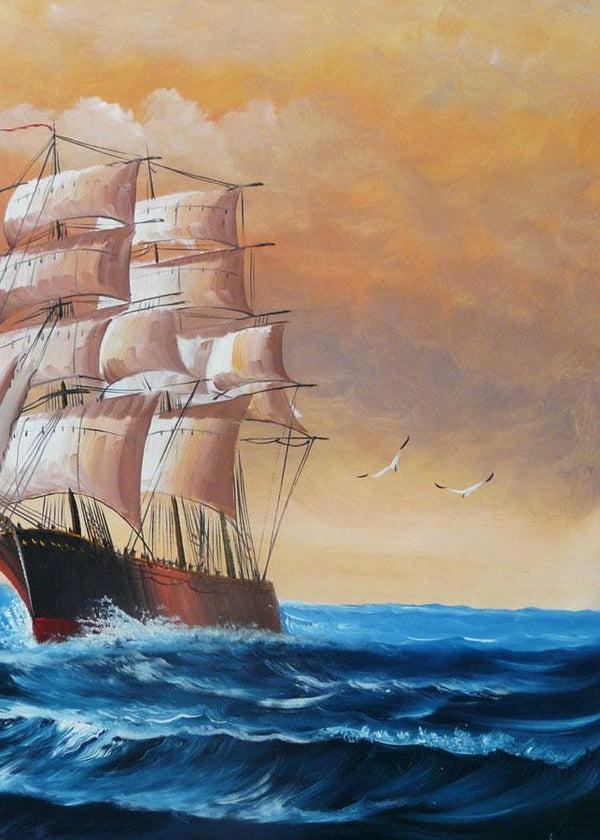 Steve Art Gallery Sail Boat With Seagulls Navigation Oil Painting On Canvas