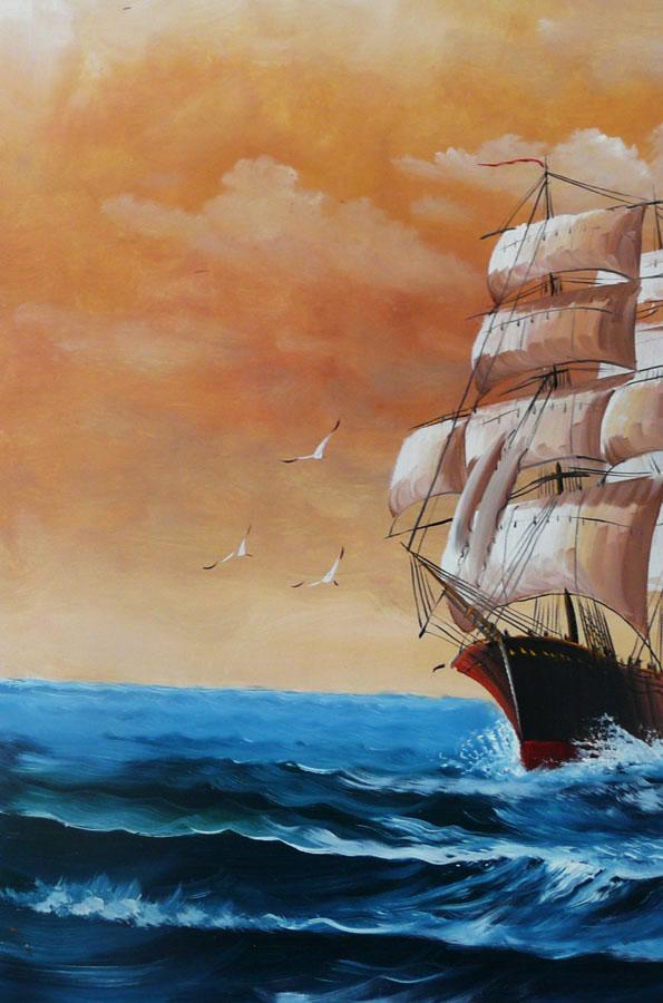 Steve Art Gallery Sail Boat With Seagulls Navigation Oil Painting On Canvas