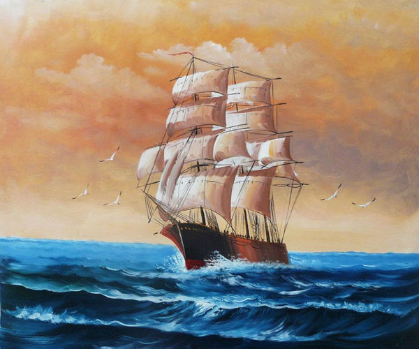 steve art gallery Sail boat with seagulls navigation oil painting on canvas