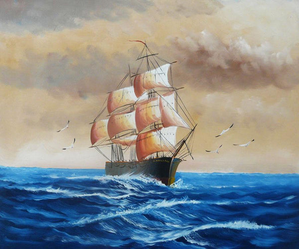 steve art gallery Sail boat with seagulls navigation oil painting on canvas