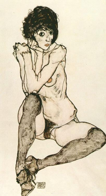 steve art gallery Seated Female Nude Elbows Resting on Egon Schiele 48.3x32cm