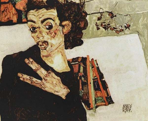 steve art gallery Self-Portrait with Black Clay Vase Egon Schiele 27.5x34cm